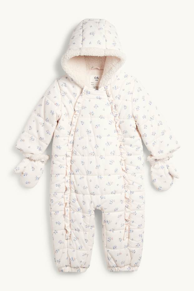 Baby Girls - Floral - baby snowsuit with hood - cremewhite