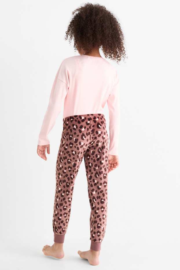 Kinder Mädchen - Multipack 2er - Pyjamahose - Leo-Print - rosa