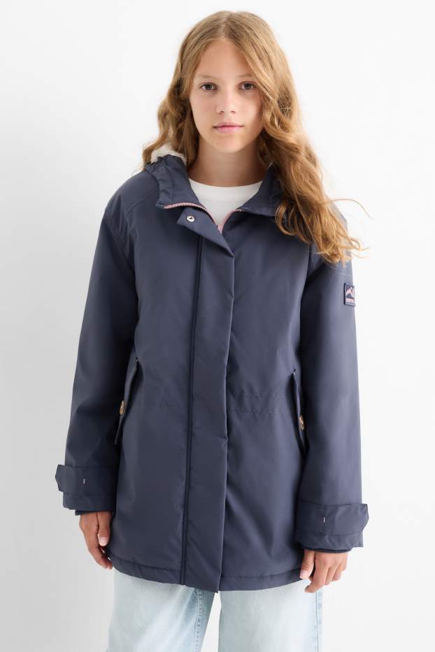 Enfants filles - Parka avec capuche - imperméable - bleu foncé