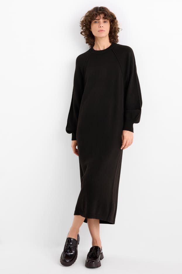 Women - Knitted dress - straight fit - black