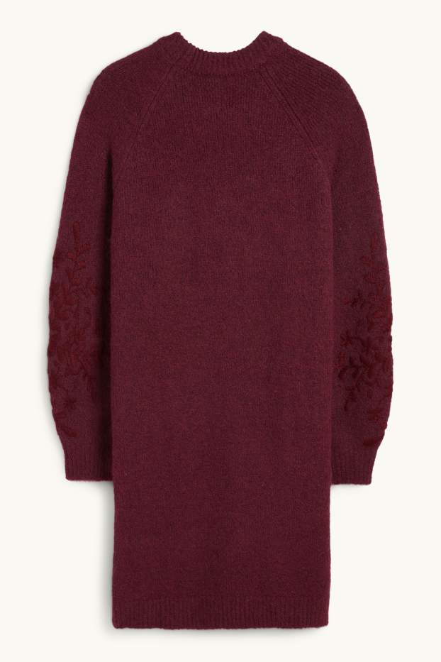 Dames - Gebreide jurk - straight fit - donkerrood