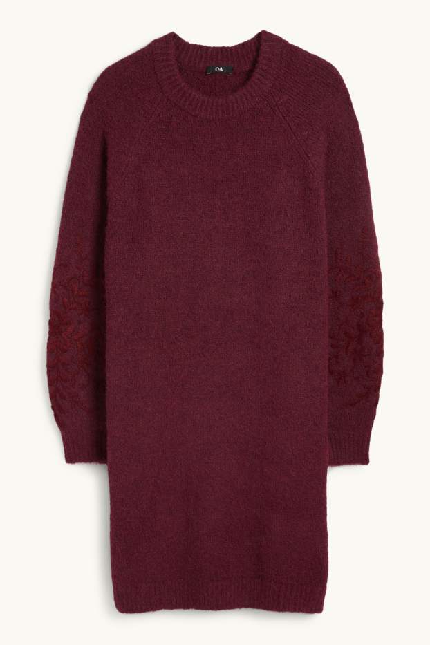 Dames - Gebreide jurk - straight fit - donkerrood