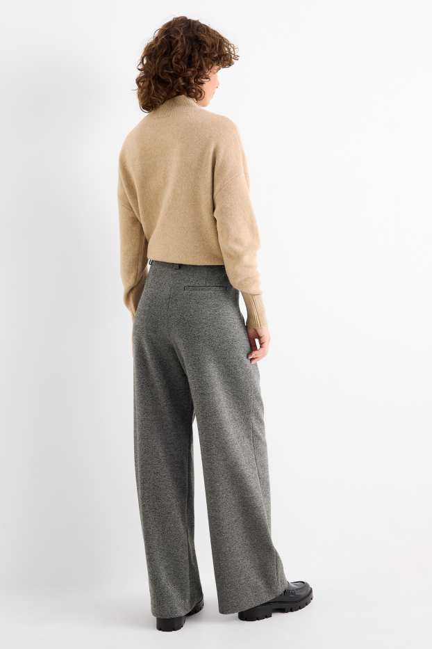Mujer - Pantalón de jersey - high waist - wide leg - con textura - gris oscuro / blanco