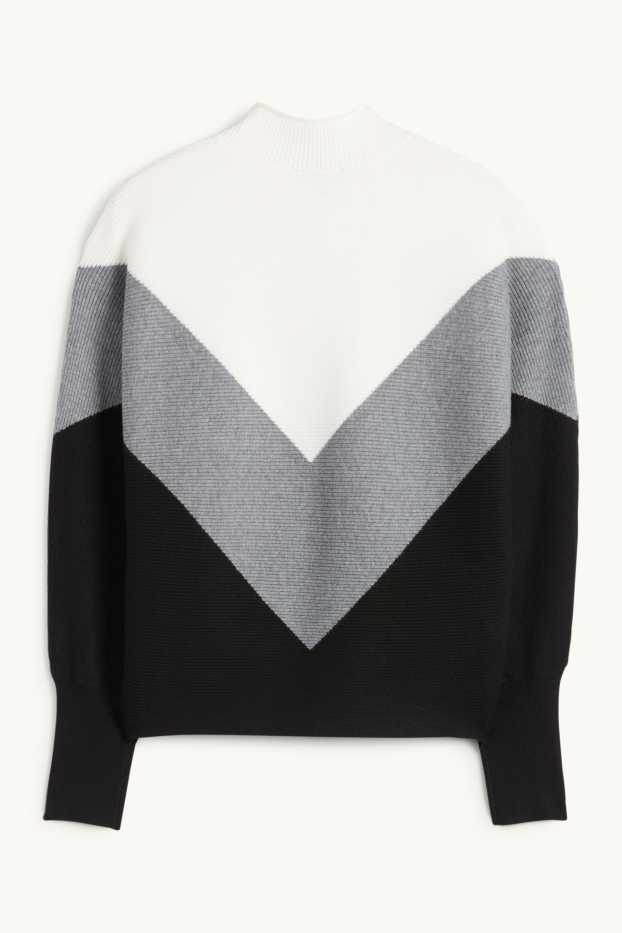 Donna - Maglione - a coste - grigio / nero