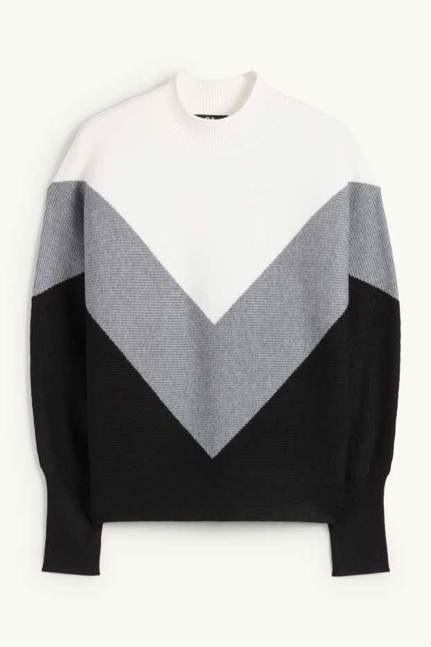 Donna - Maglione - a coste - grigio / nero