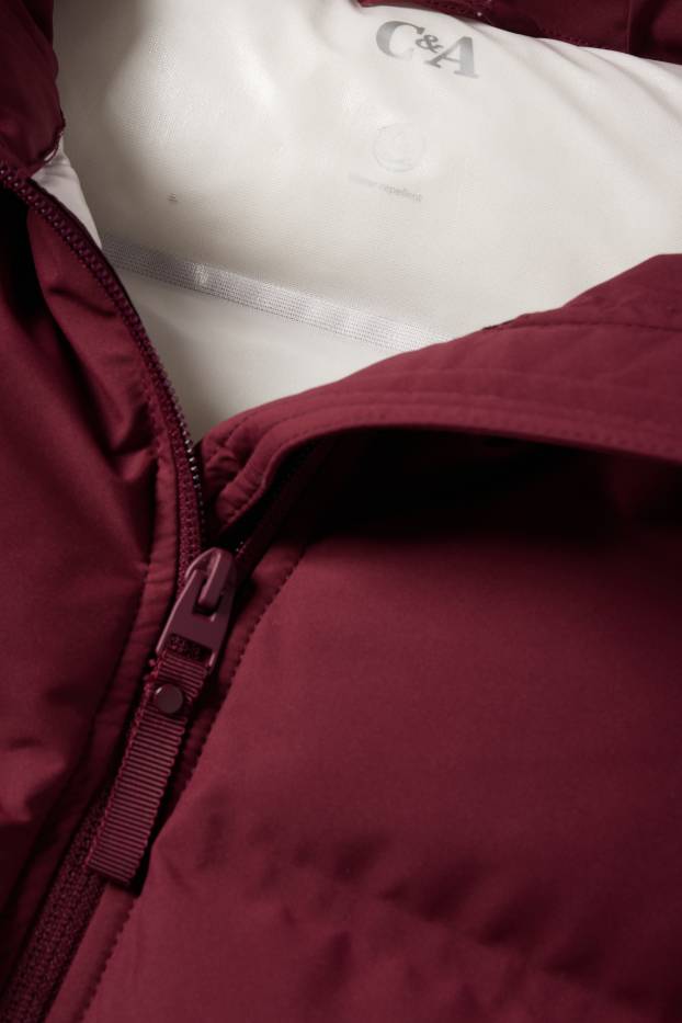 Femmes - Doudoune à capuche - finition déperlante - rouge foncé