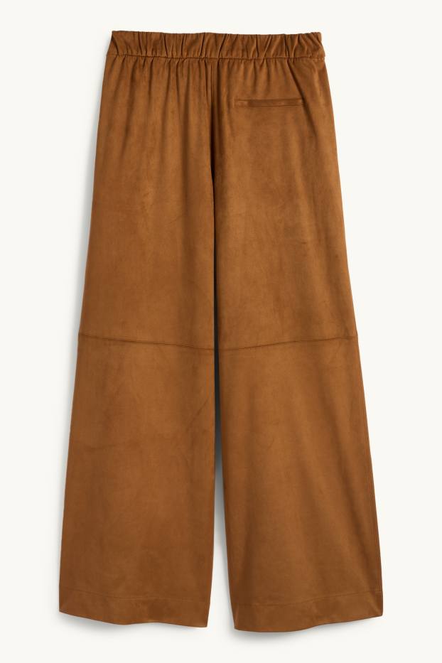 Dames - Broek - mid waist - straight fit - imitatiesuède - bruin