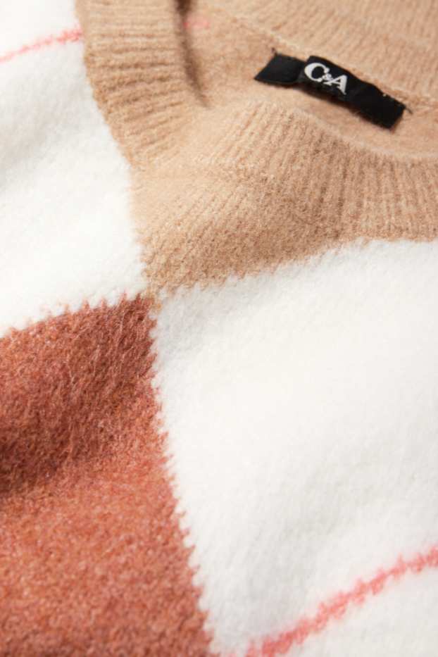 Dames - Spencer - geruit - beige