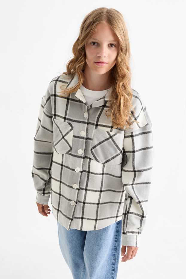 Enfants filles - Veste-chemise en flanelle - à carreaux - gris clair