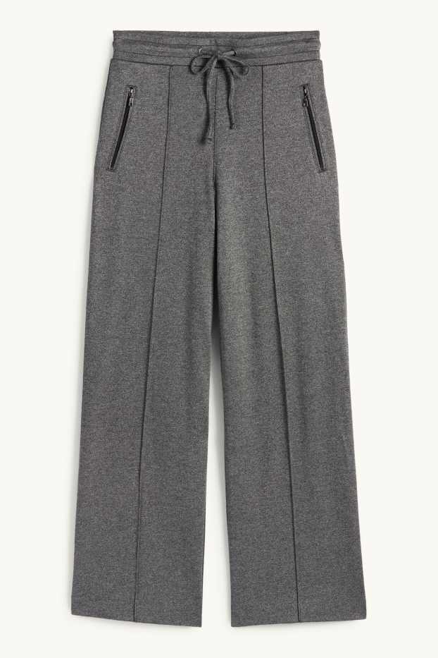 Dona - Pantalons de punt - mid waist - straight fit - gris fosc