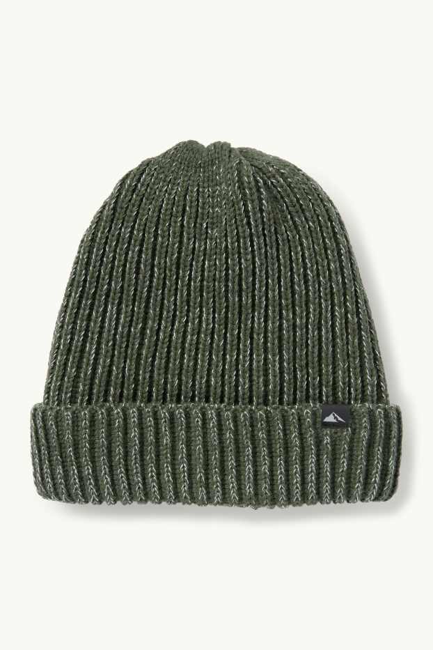 Enfants garçons - Bonnet - finition côtelée - vert foncé