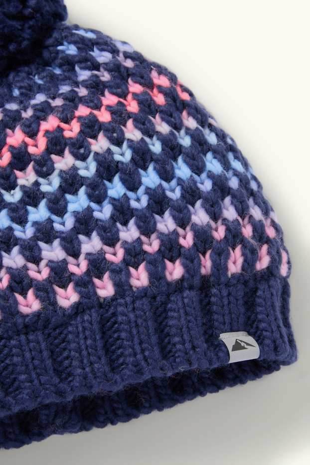 Kinderen: meisjes - Muts met pompon - met patroon - donkerblauw