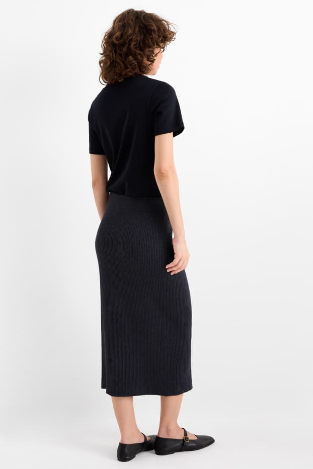 Femmes - Jupe en maille - finition côtelée - gris foncé