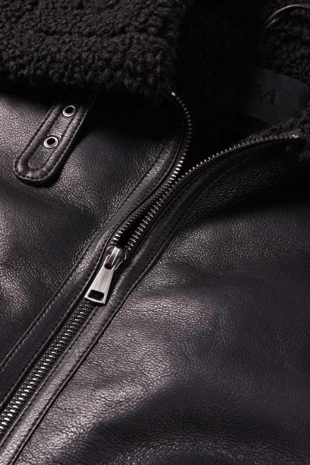 Damen - Faux Shearling Weste - Lederimitat - schwarz