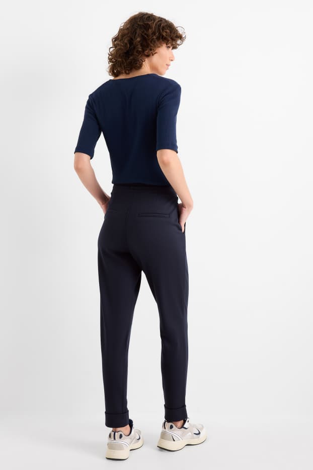 Dames - Broek van jersey - mid waist - tapered fit - donkerblauw
