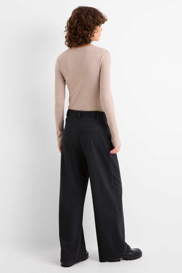 Femei - Pantaloni de stofă - talie medie - wide leg - structurați - albastru închis