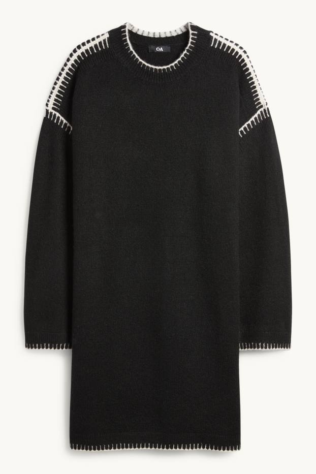 Dames - Gebreide jurk - straight fit - zwart