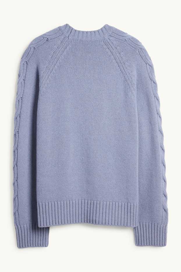 Women - Cashmere jumper - cable knit pattern - blue