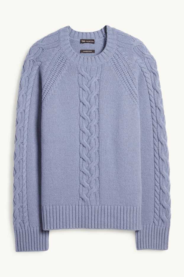 Women - Cashmere jumper - cable knit pattern - blue