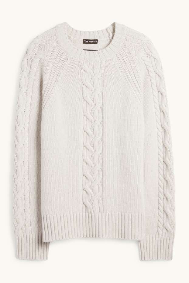 Donna - Maglione di cashmere - motivo a treccia - grigio chiaro