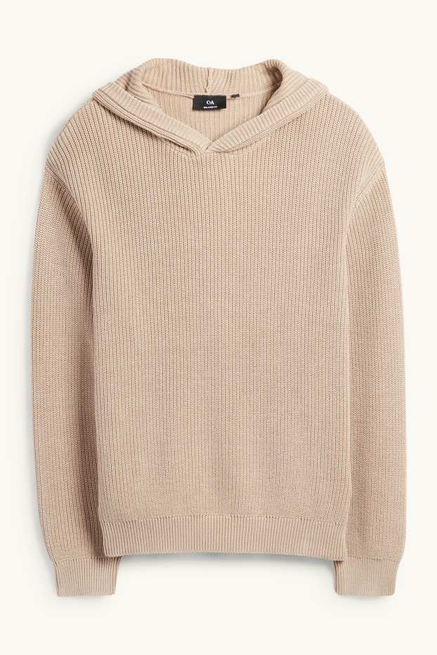 Herren - Kapuzenpullover - gerippt - beige