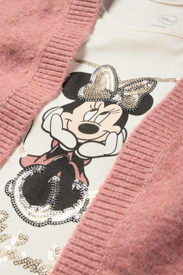 Copii - Fete - Minnie Mouse - set - tricou cu mânecă lungă și cardigan tricotat - 2 piese - roz închis