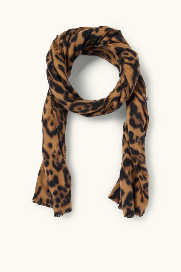 Women - Scarf - leopard print - black / beige