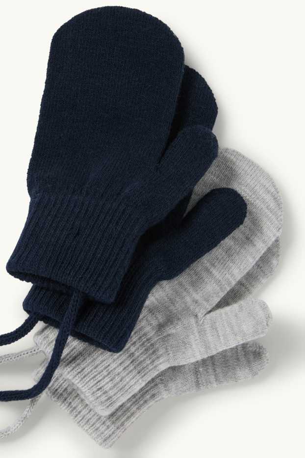 Kinder Buben - Multipack 2er - Strick-Fäustlinge - dunkelblau