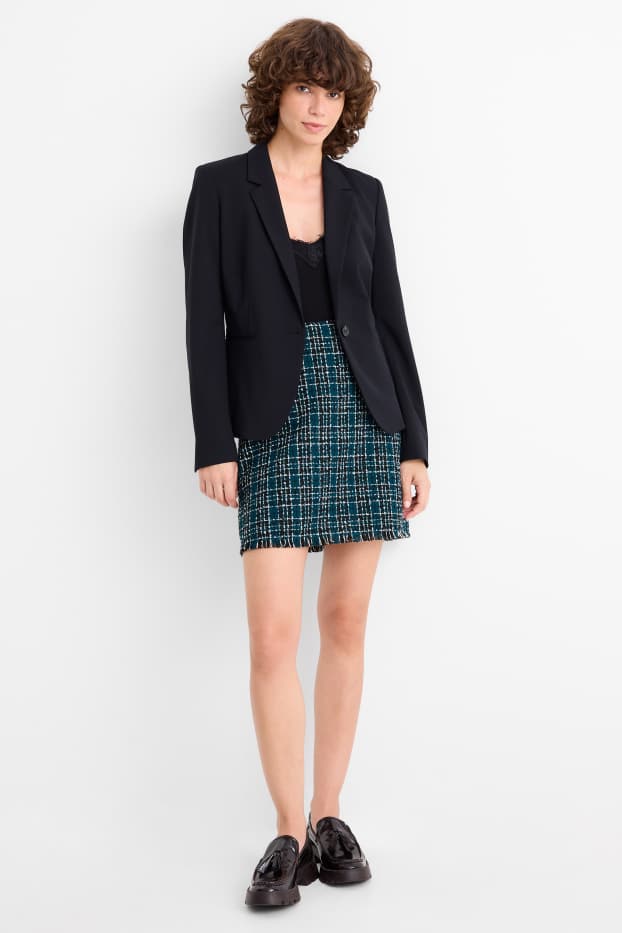 Damen - Bouclé-Minirock - kariert - dunkelgrün