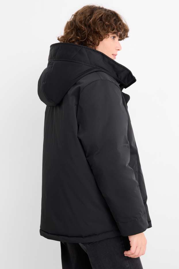 Damen - Jacke mit Kapuze - gefüttert - wasserabweisend - schwarz