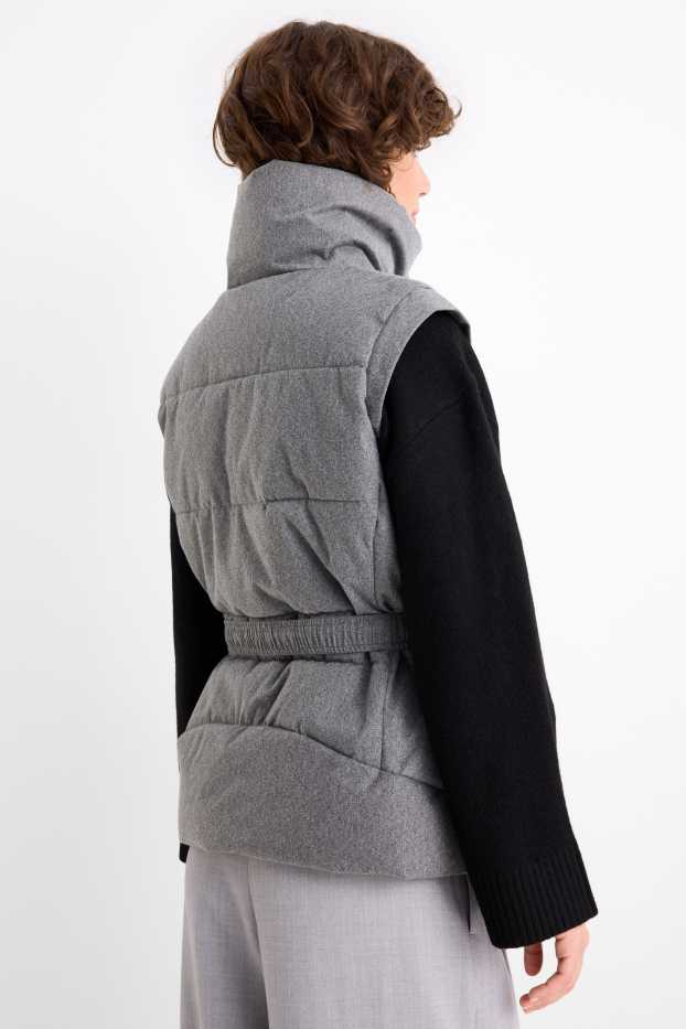 Femmes - Doudoune sans manches avec ceinture - gris