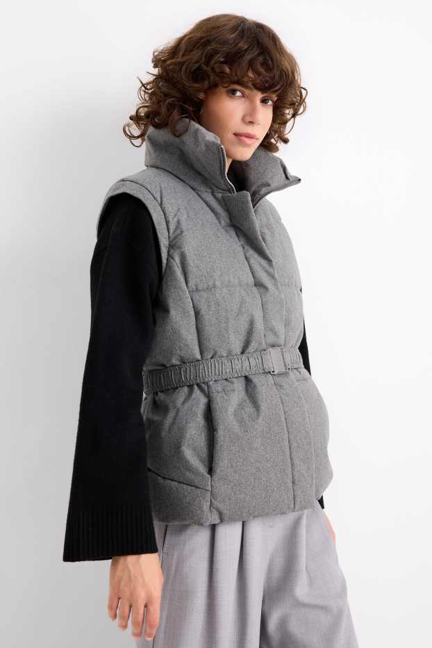 Femmes - Doudoune sans manches avec ceinture - gris