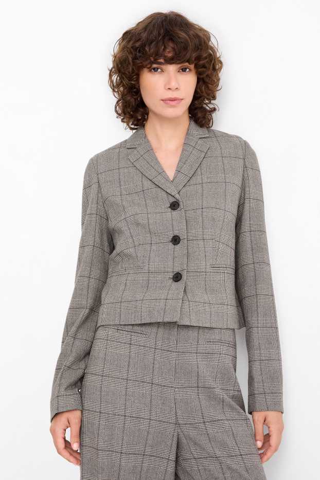 Donna - Blazer business - sciancrato - a quadretti - grigio