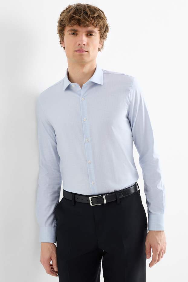 Men - Business shirt - slim fit - cutaway collar - check - light blue