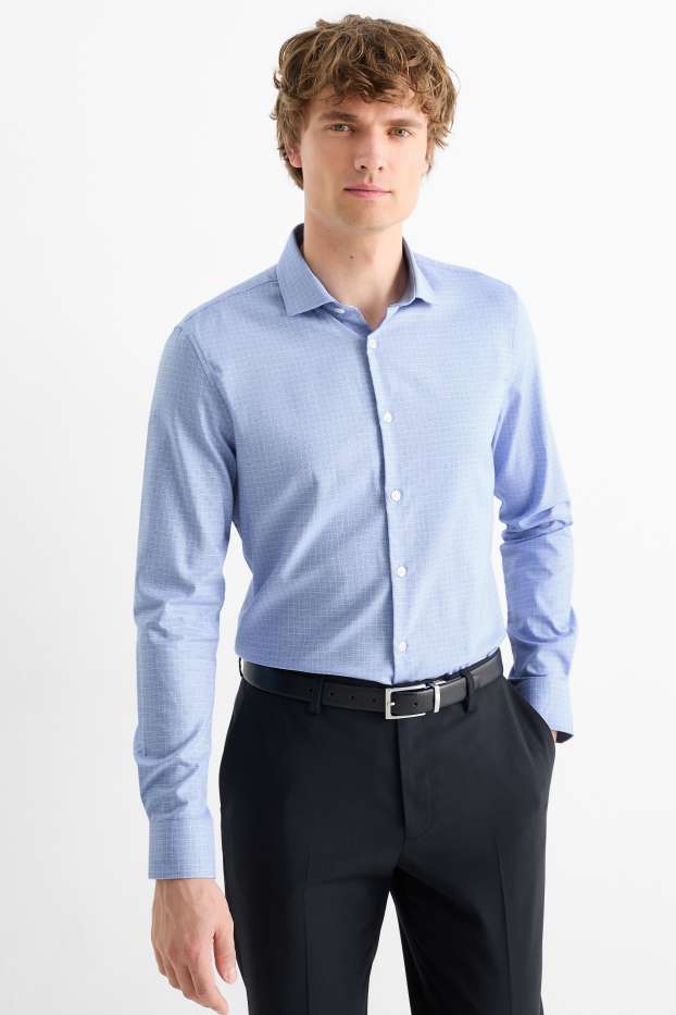 Heren - Business-overhemd - slim fit - cut away - geruit - blauw
