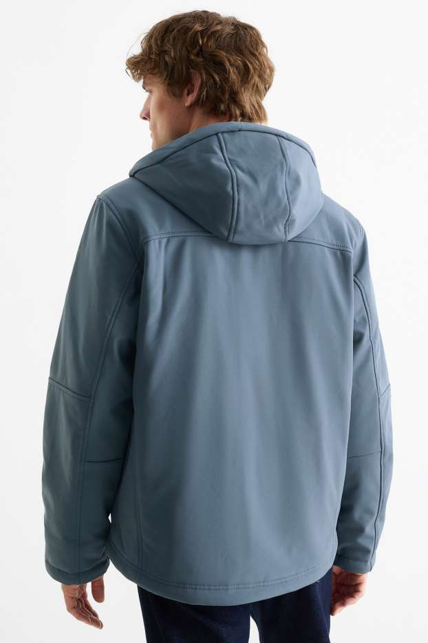 Hommes - Veste à coquille souple avec capuche - finition doublée - finition déperlante - 4 Way Stretch - bleu