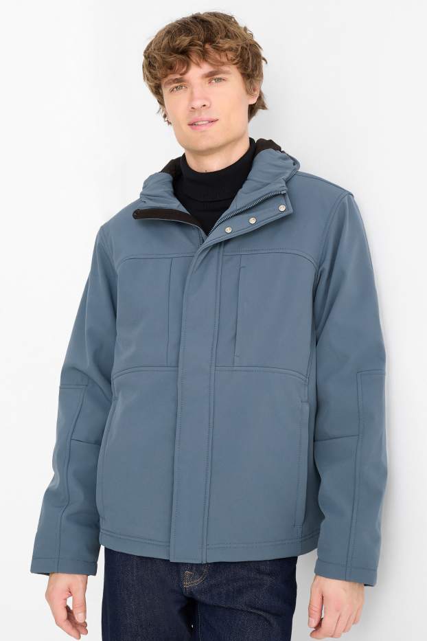 Hommes - Veste à coquille souple avec capuche - finition doublée - finition déperlante - 4 Way Stretch - bleu