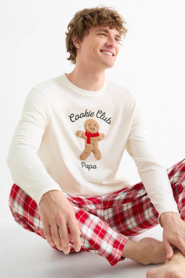 Bărbați - Mini Me - pijama pentru bărbați cu pantaloni din flanel, cu motive de Crăciun - alb / roșu