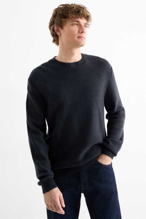 Pánské - Svetr - strukturovaný - tmavomodrá