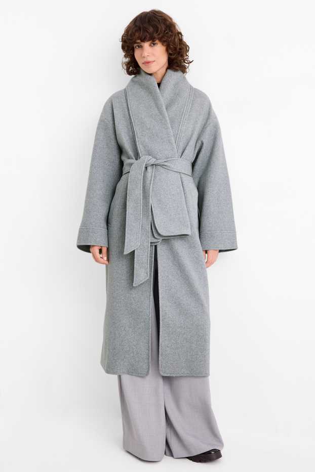 Femei - Set - palton și fular - 2 piese - gri deschis