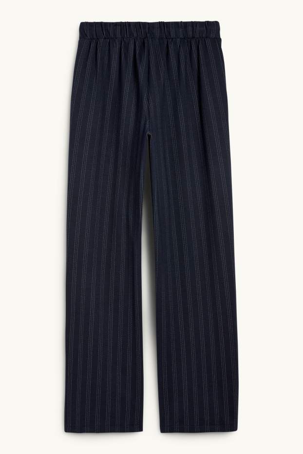 Damen - Jersey-Hose - Mid Waist - Wide Leg - Nadelstreifen - dunkelblau