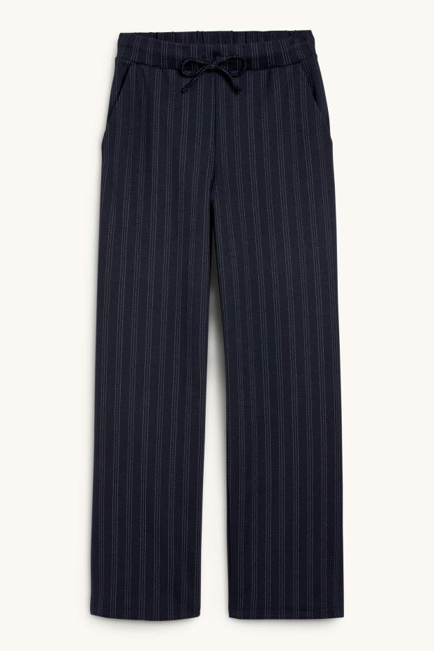 Damen - Jersey-Hose - Mid Waist - Wide Leg - Nadelstreifen - dunkelblau