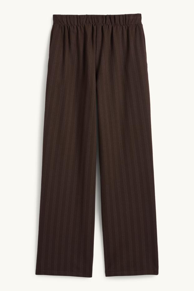 Damen - Jersey-Hose - Mid Waist - Wide Leg - Nadelstreifen - dunkelbraun