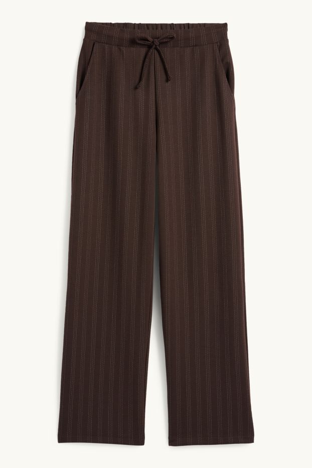 Damen - Jersey-Hose - Mid Waist - Wide Leg - Nadelstreifen - dunkelbraun