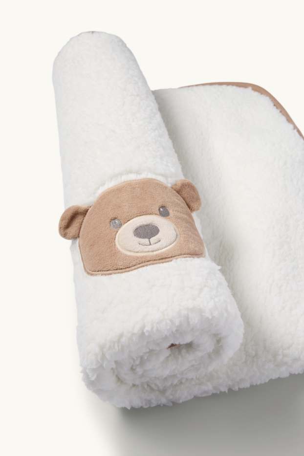 Baby: meisjes - Beertje - babydeken- gestreeept - 100 x 80 cm - wit