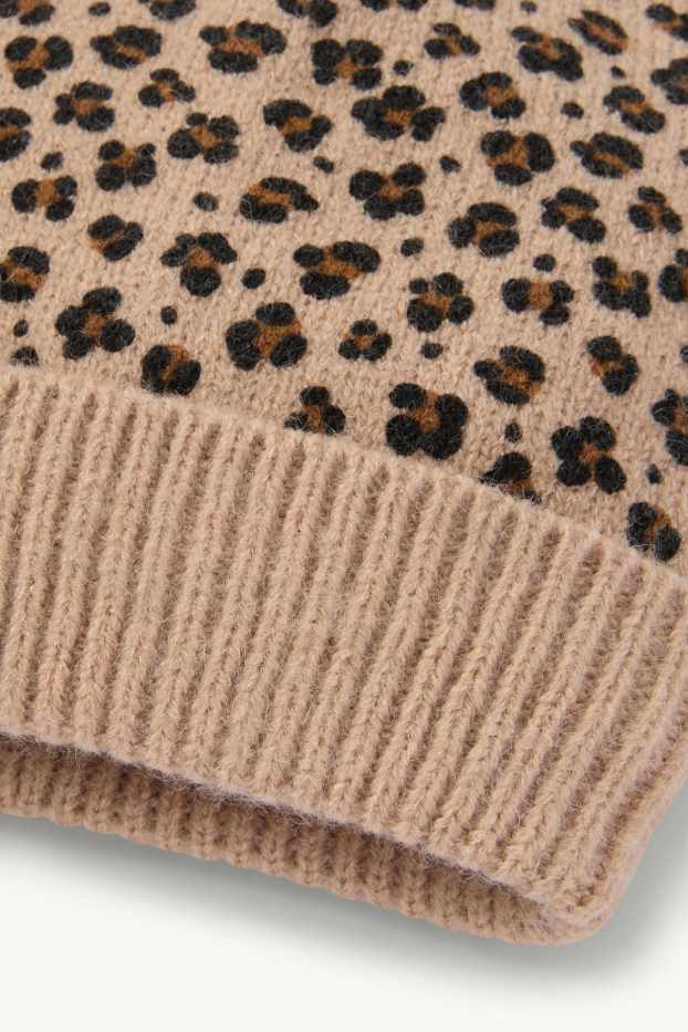 Baby Mädchen - Baby-Bommelmütze - gemustert - hellbeige