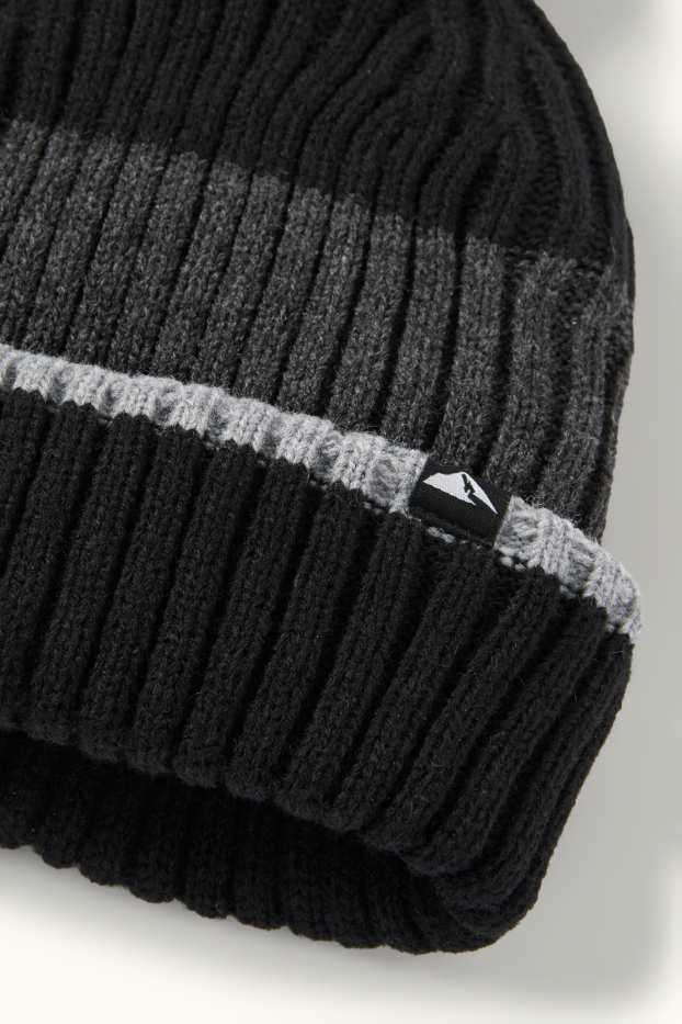 Kinderen: jongens - Skimuts met pompon - ribstof - zwart