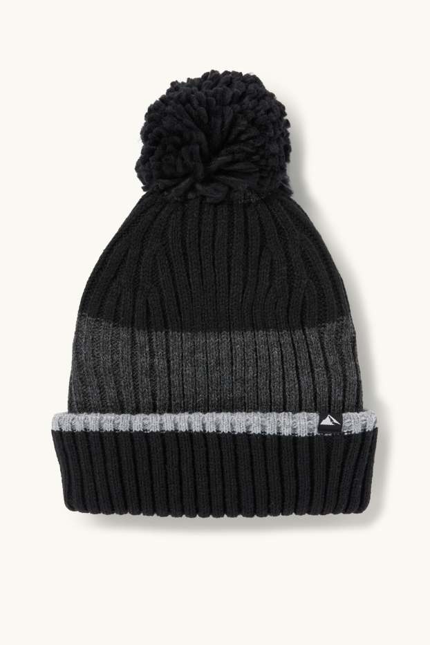 Kinderen: jongens - Skimuts met pompon - ribstof - zwart