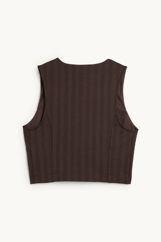 Femmes - Gilet sans manches - cintré - fines rayures - marron foncé