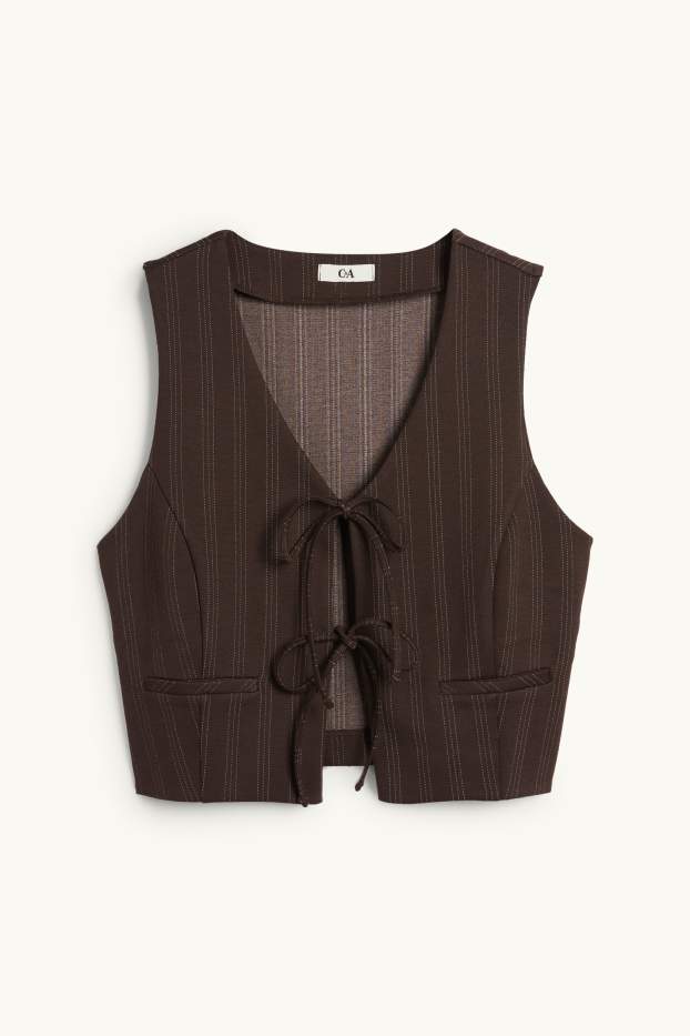 Femmes - Gilet sans manches - cintré - fines rayures - marron foncé